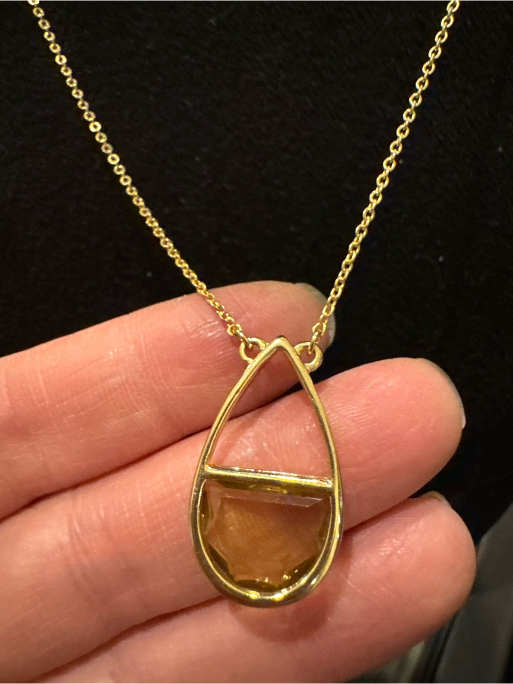 LOFT Gold Tone Amber Honey Stone Teardrop Pendant Necklace Adjustable